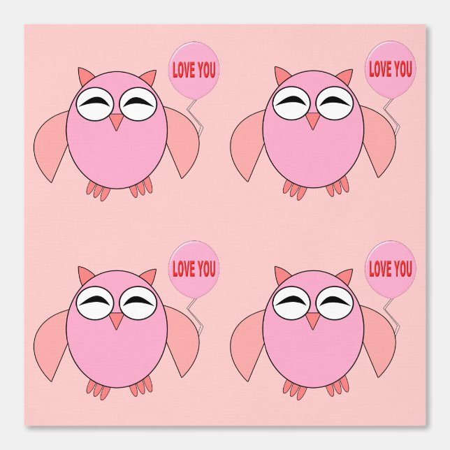 Cute Pink Love You Owl Patterned Wallpaper (Front)