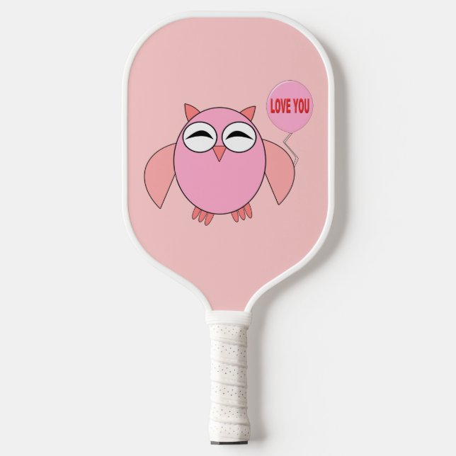 Cute Pink Love You Owl Pickleball Paddle (Front)