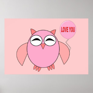 Cute Pink Love You Owl Poster