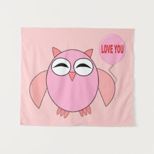 Cute Pink Love You Owl Tapestry