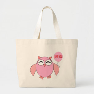 Cute Pink Love You Owl Tote Bag