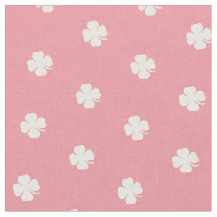 Cute Pink Lucky Clover White Dots Pattern Fabric