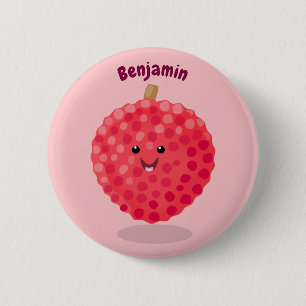 Cute pink lychee cartoon illustration 6 cm round badge