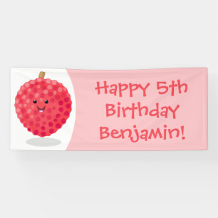 Cute pink lychee cartoon illustration banner