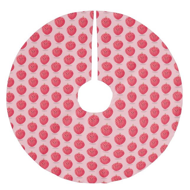 Cute pink lychee cartoon illustration brushed polyester tree skirt (Front)