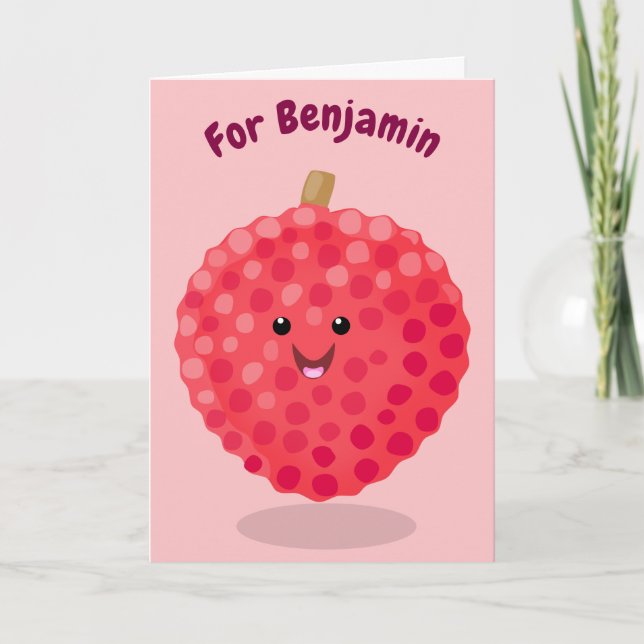 Cute pink lychee cartoon illustration card (Front)
