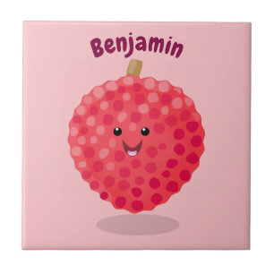 Cute pink lychee cartoon illustration ceramic tile