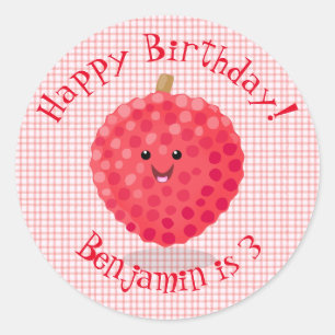 Cute pink lychee cartoon illustration classic round sticker