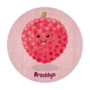 Cute pink lychee cartoon illustration cutting board