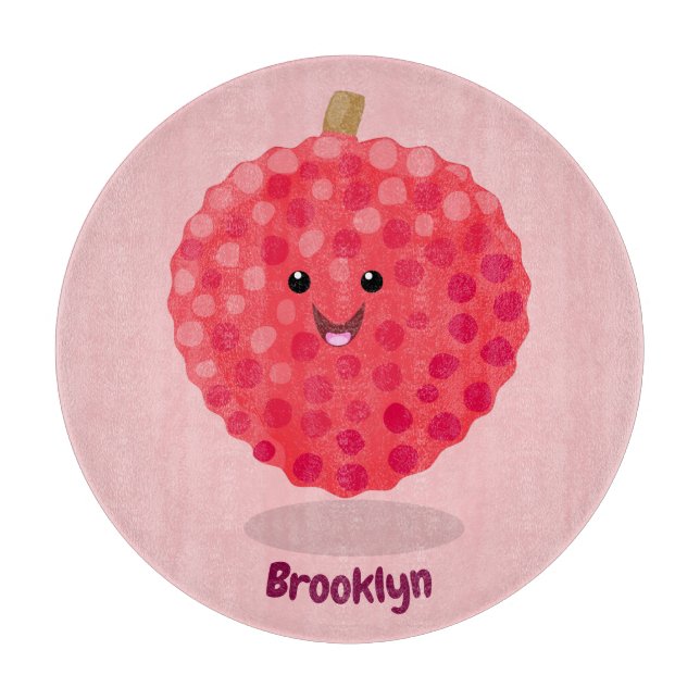 Cute pink lychee cartoon illustration cutting board (Front)