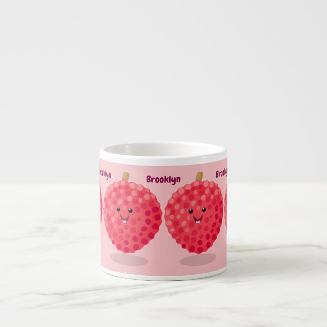 Cute pink lychee cartoon illustration espresso cup (Front)