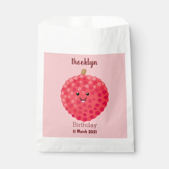 Cute pink lychee cartoon illustration favour bag (Front)