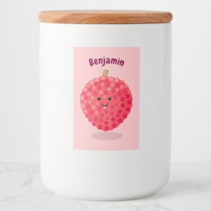 Cute pink lychee cartoon illustration food label