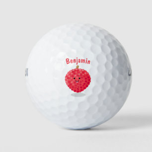 Cute pink lychee cartoon illustration golf balls