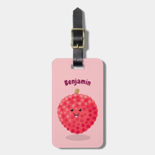 Cute pink lychee cartoon illustration luggage tag