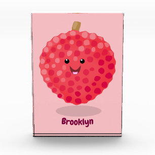 Cute pink lychee cartoon illustration photo block