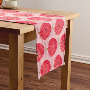 Cute pink lychee cartoon illustration short table runner