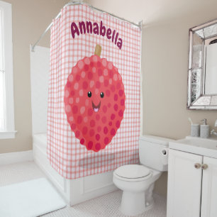 Cute pink lychee cartoon illustration shower curtain