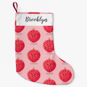 Cute pink lychee cartoon illustration small christmas stocking
