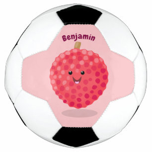 Cute pink lychee cartoon illustration soccer ball
