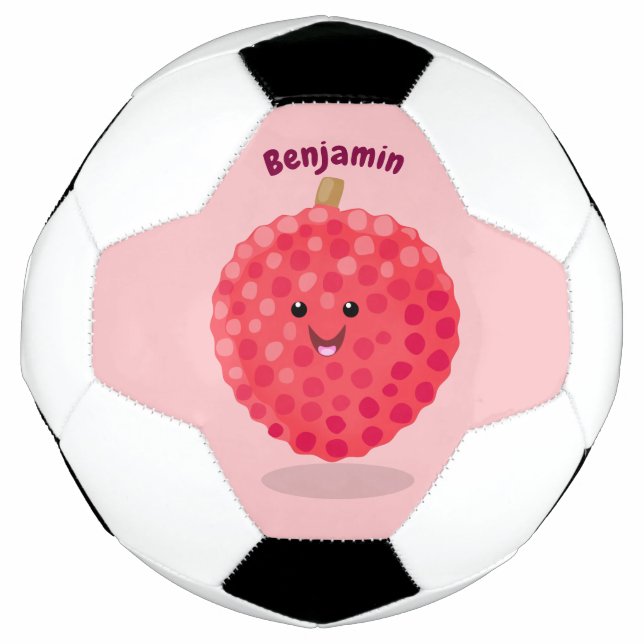 Cute pink lychee cartoon illustration soccer ball (Front)