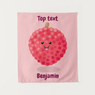 Cute pink lychee cartoon illustration tapestry