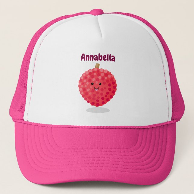 Cute pink lychee cartoon illustration trucker hat (Front)