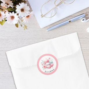 Cute Pink Macarons and Hearts Personalised Classic Round Sticker