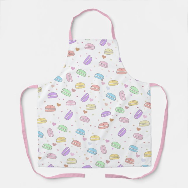Cute Pink Macarons Heart All-Over Print Apron (Front)