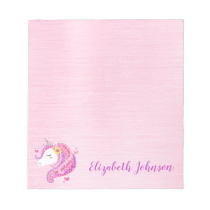 Cute Pink Magical Glitter Unicorn Face  Notepad