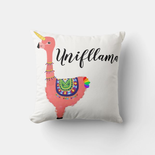 Cute Pink Magical Unicorn Flamingo Llama Unifllama Cushion (Front)