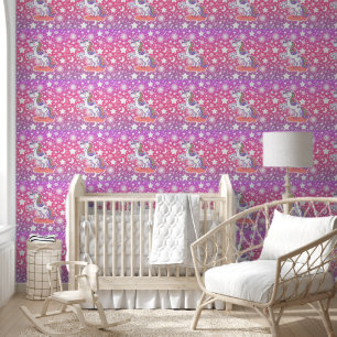 Cute Pink Magical Unicorn Pattern Kids Nursery Wallpaper
