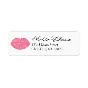 Cute Pink Makeup Lip Gloss Return Address Label