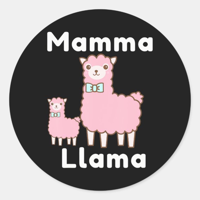 Cute Pink Mamma Llama Novelty Funny Llama Classic Round Sticker (Front)