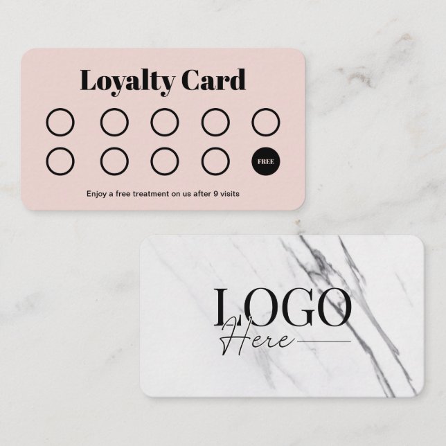 Cute Pink Marble Salon Customer Loyalty Punch Card (Front/Back)