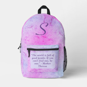 Cute Pink Marble with Text Printed Backpack