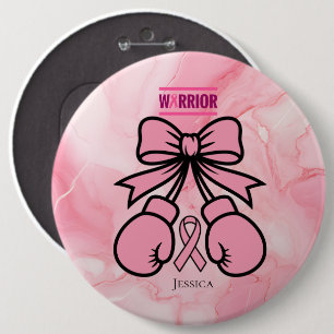 Cute Pink Marbled Breast Cancer Warrior Name 6 Cm Round Badge
