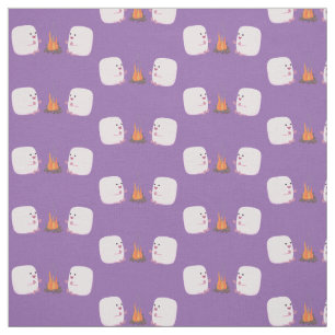 Cute pink marshmallows by camp fire cartoon fabric