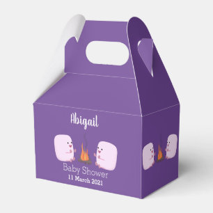Cute pink marshmallows by camp fire cartoon favour box