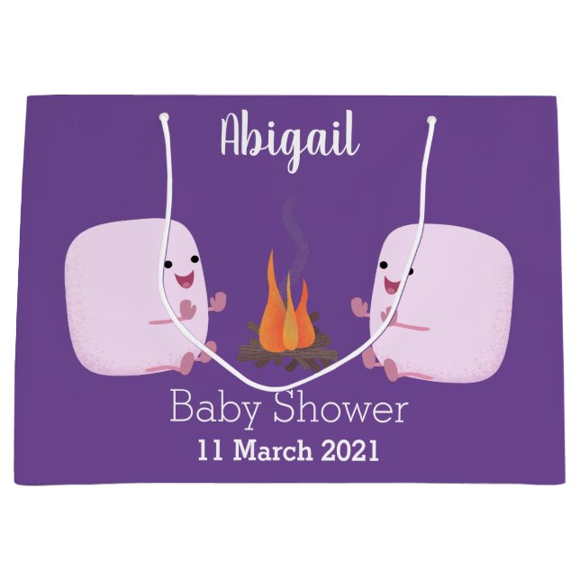 Cute pink marshmallows by camp fire cartoon large gift bag (Front)