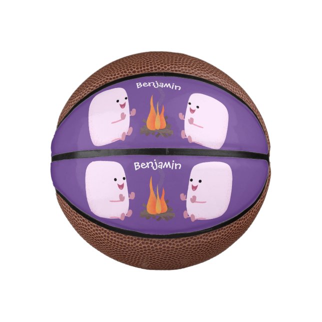 Cute pink marshmallows by camp fire cartoon mini basketball (Front)