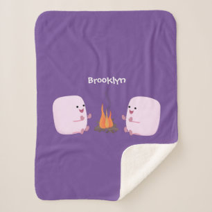 Cute pink marshmallows by camp fire cartoon  sherpa blanket