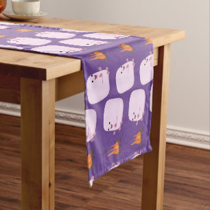 Cute pink marshmallows by camp fire cartoon short table runner