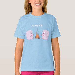 Cute pink marshmallows by camp fire cartoon T-Shirt