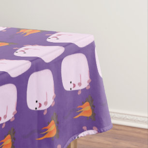 Cute pink marshmallows by camp fire cartoon tablecloth