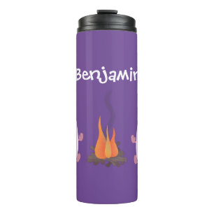 Cute pink marshmallows by camp fire cartoon thermal tumbler