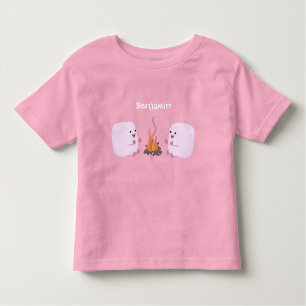 Cute pink marshmallows by camp fire cartoon toddler T-Shirt
