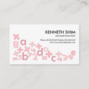 Cute Pink Math Symbols Alphabets Home Tutor Business Card