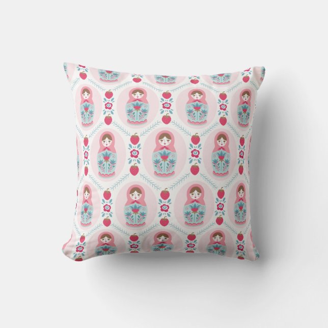 Cute Pink Matryoshka Nesting Doll Cushion (Front)