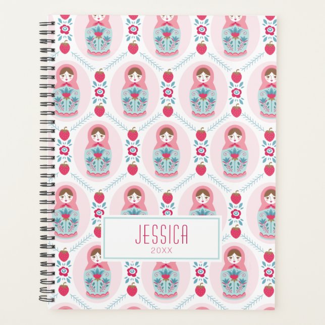 Cute Pink Matryoshka Nesting Doll Planner (Front)